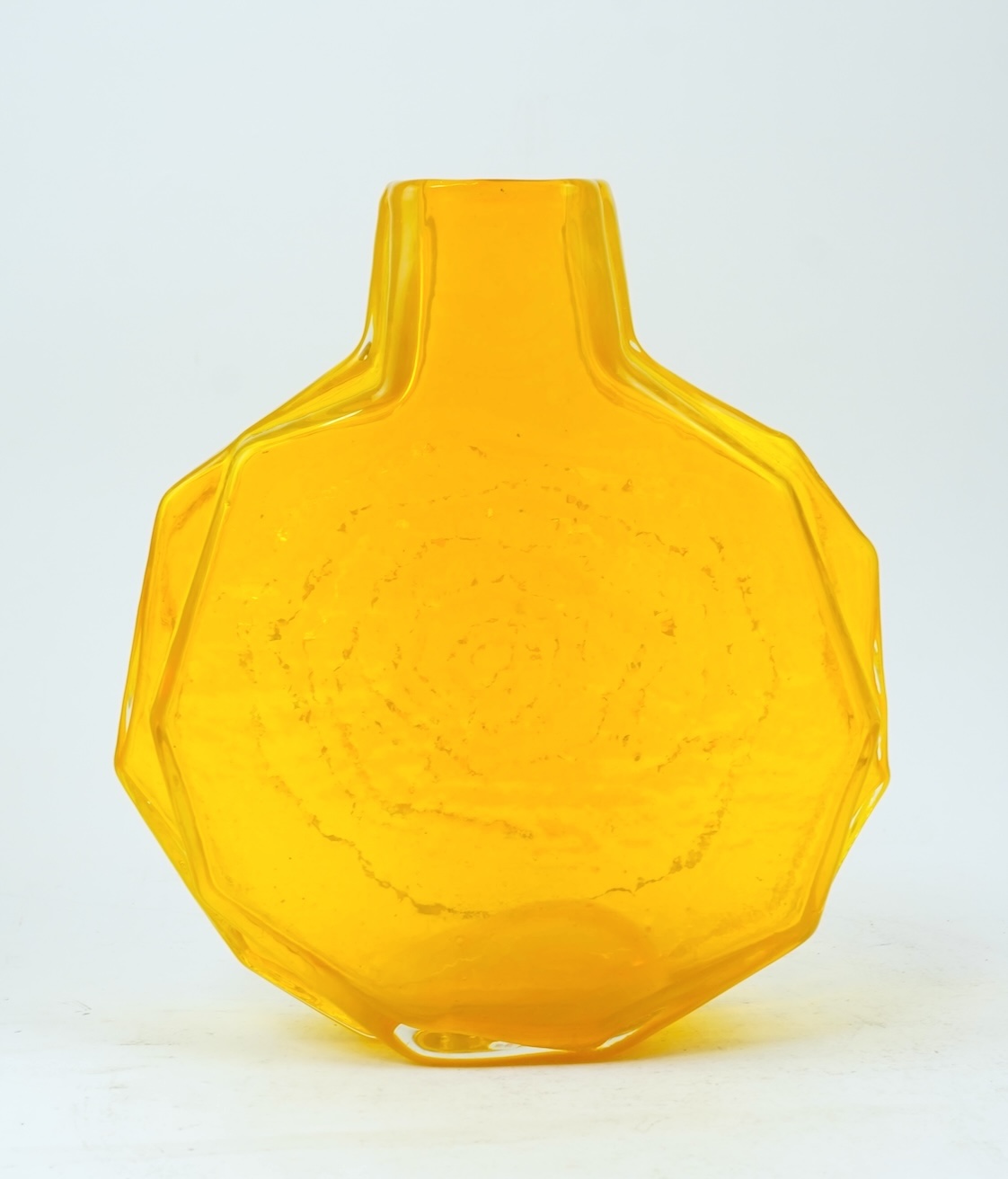 Whitefriars: A rare and possibly unique yellow Textured range 'Banjo' vase designed by Geoffrey Baxter